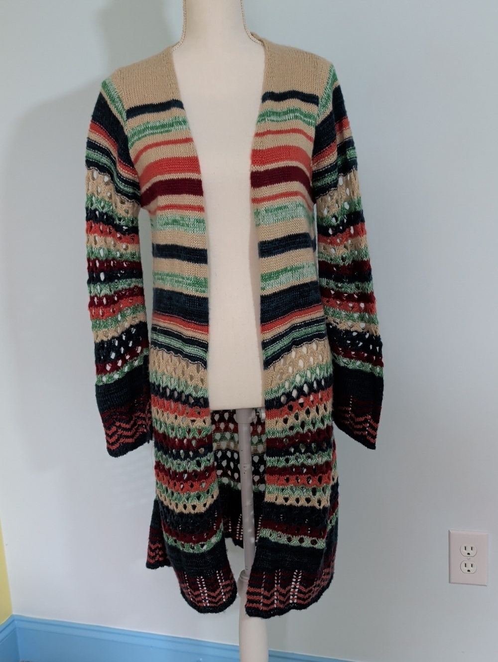 new directions Open-Front Striped Knit Cardigan crochet granola girl lagenlook